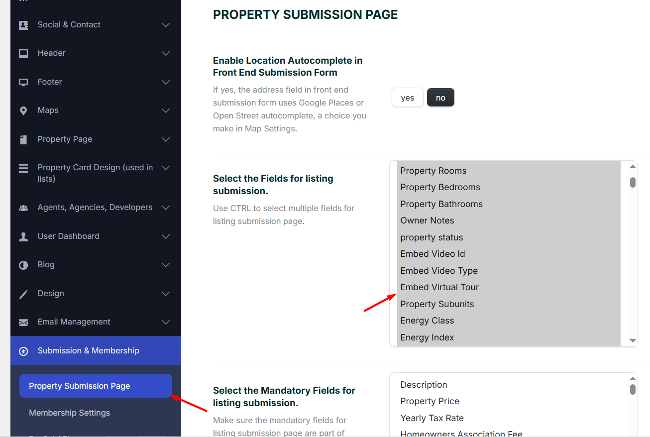 Submit form backend settings