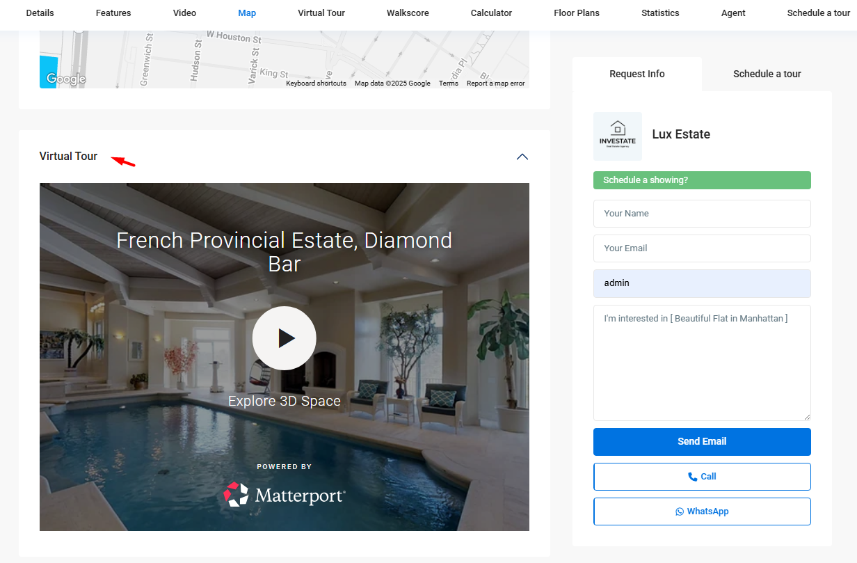 Virtual Tour on property page