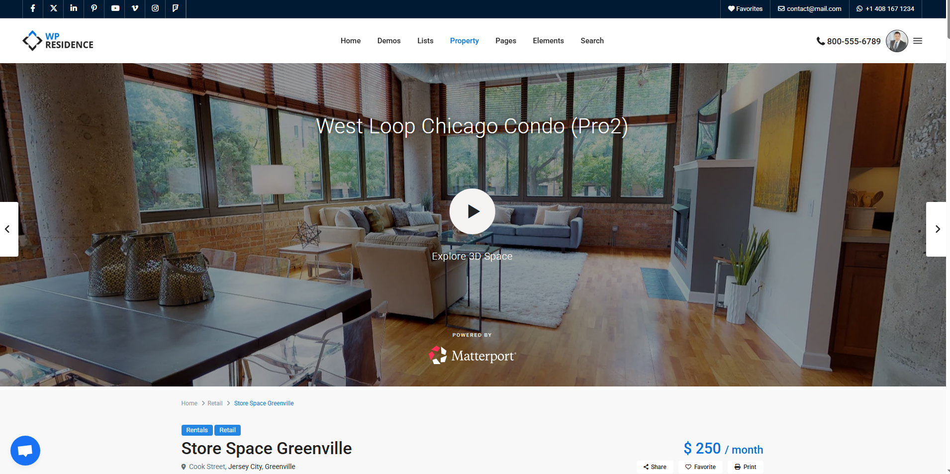 Virtual Tour in property header