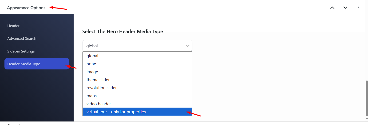 Property header Virtual Tour example