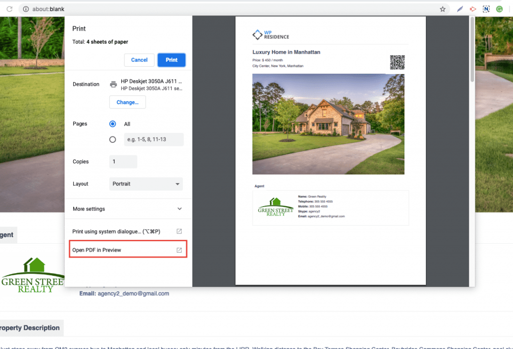 Theme options - Property Page - Print Page Design - WP Residence Help