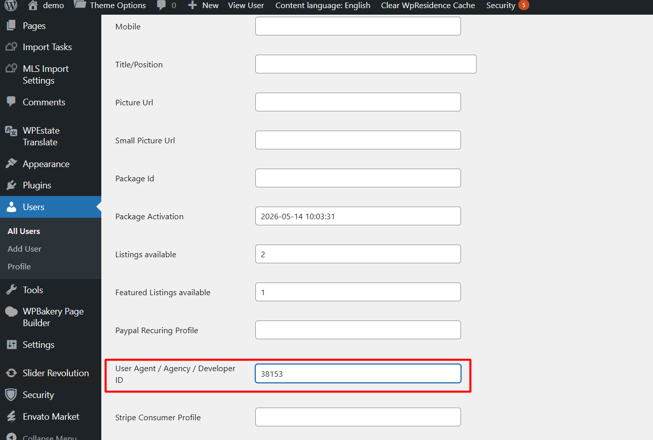 Add Agent ID in WordPress user account