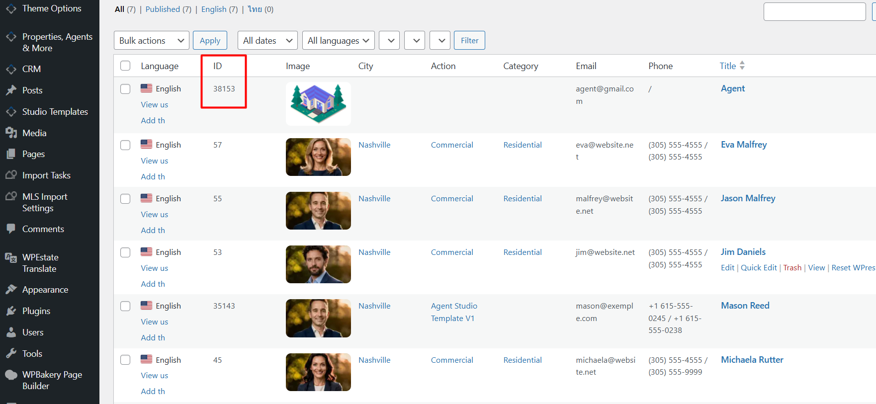 Agent profile ID in WPResidence list
