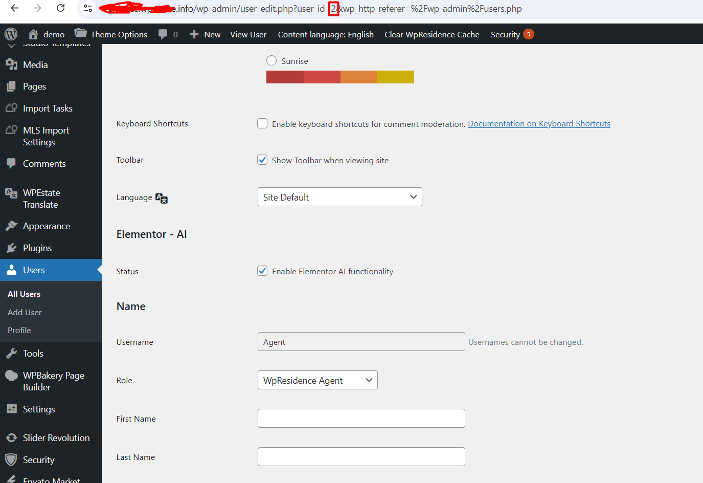 WordPress user ID for WPResidence agent sync