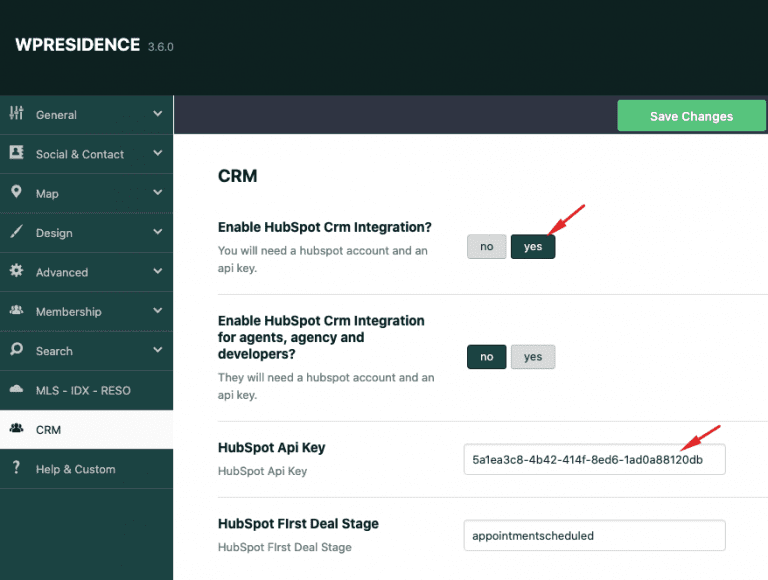 Hubspot API CRM integration in WpResidence for all contact forms WP