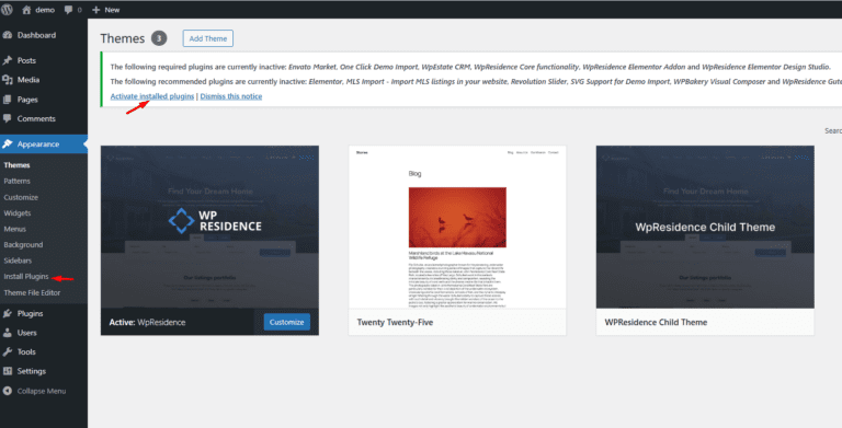 Install WPResidence Theme & the Included Plugins - WP Residence Help