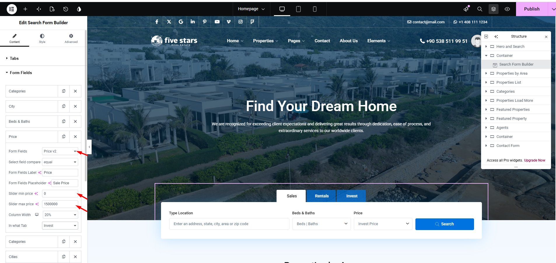 Price field settings in Elementor Search Form Builder
