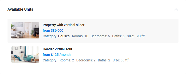 Available Units section on the building's property page