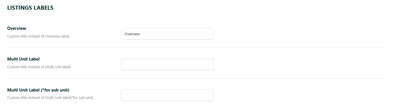 Multi Unit Label fields in Theme Options, Listings Labels