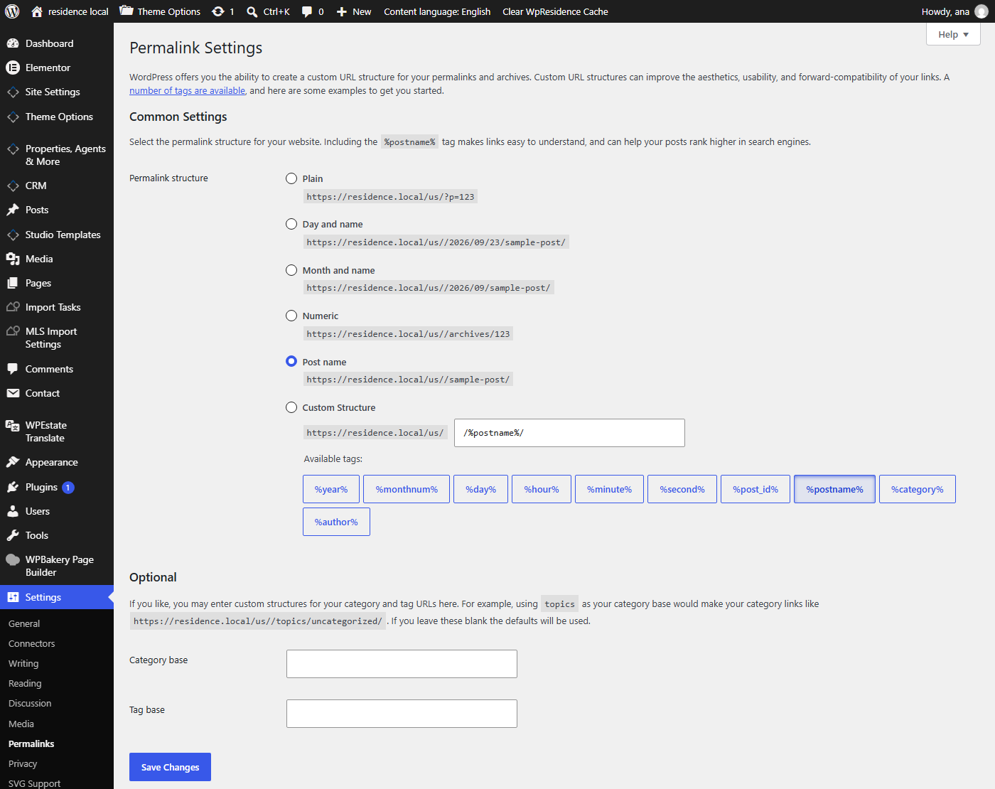 Save Changes on the Settings Permalinks screen